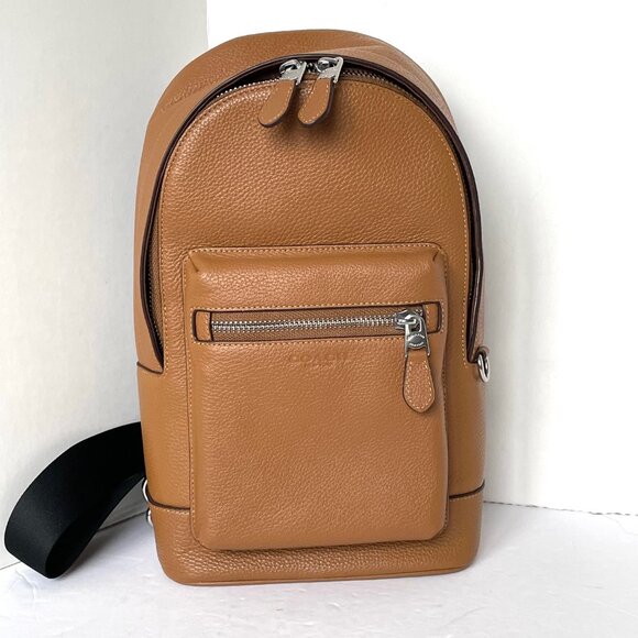 Coach West Pack Sling Bag Brown Pebbled Leather Crossbody Backpack 2540 - Picture 3 of 10